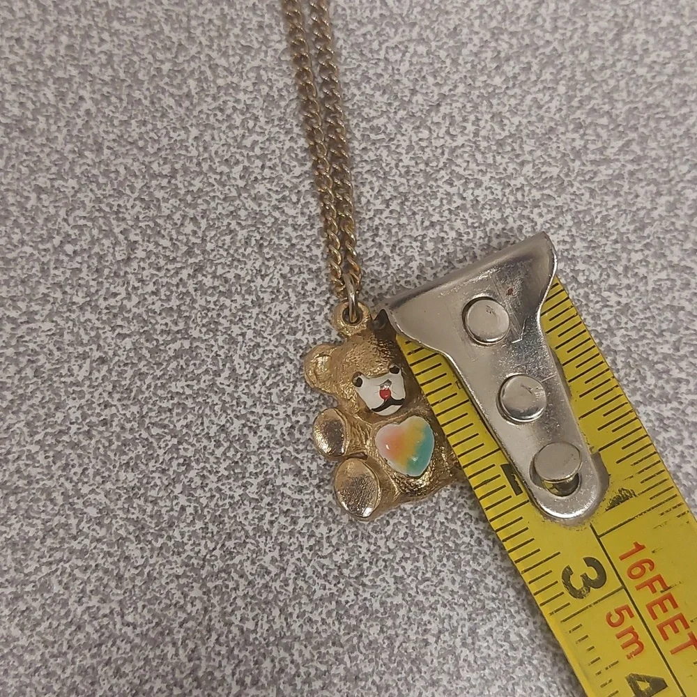 Vintage Gold Toned Teddy Bear Heart Rainbow Belly Pendant  Necklace on Chain